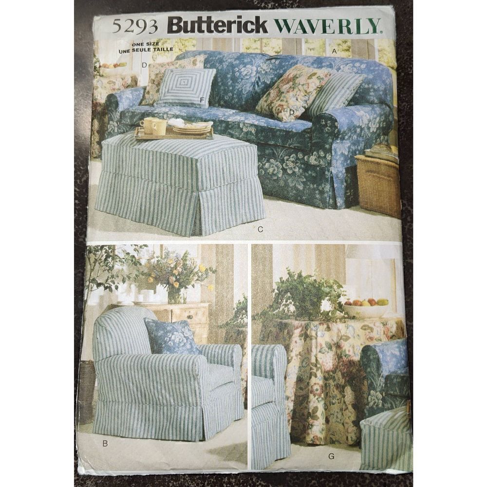 Vintage Butterick 5293  Sewing Pattern Waverly  Furniture Slip Covers Uncut
